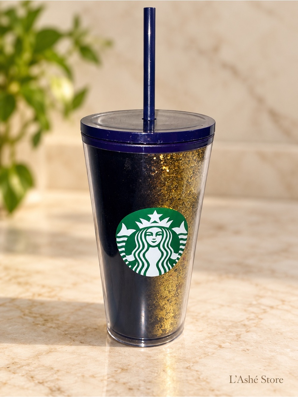 Starbucks Black & Gold Glitter Cold Cup Tumbler 16 oz with Lid & Straw - Picture 3 of 3